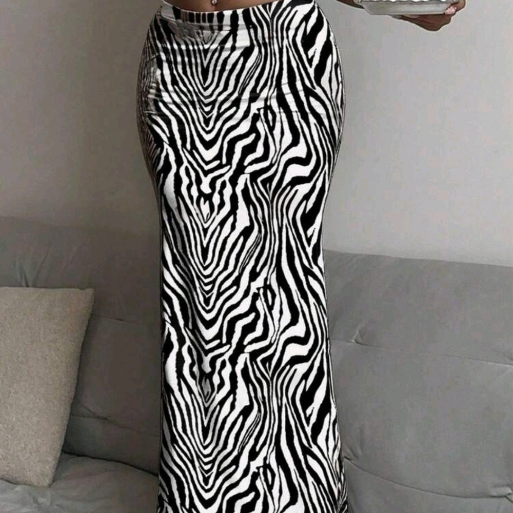 Zebra Print Midi Skirt